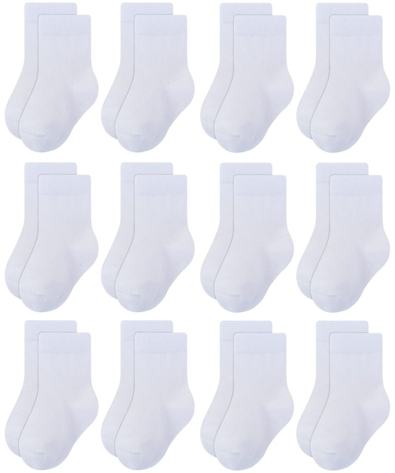 RATIVE Basic Cotton Crew Socks for Unisex Baby Infant Toddler Kids Boys Girls(3-5T,12-pairs/white) - Image 1